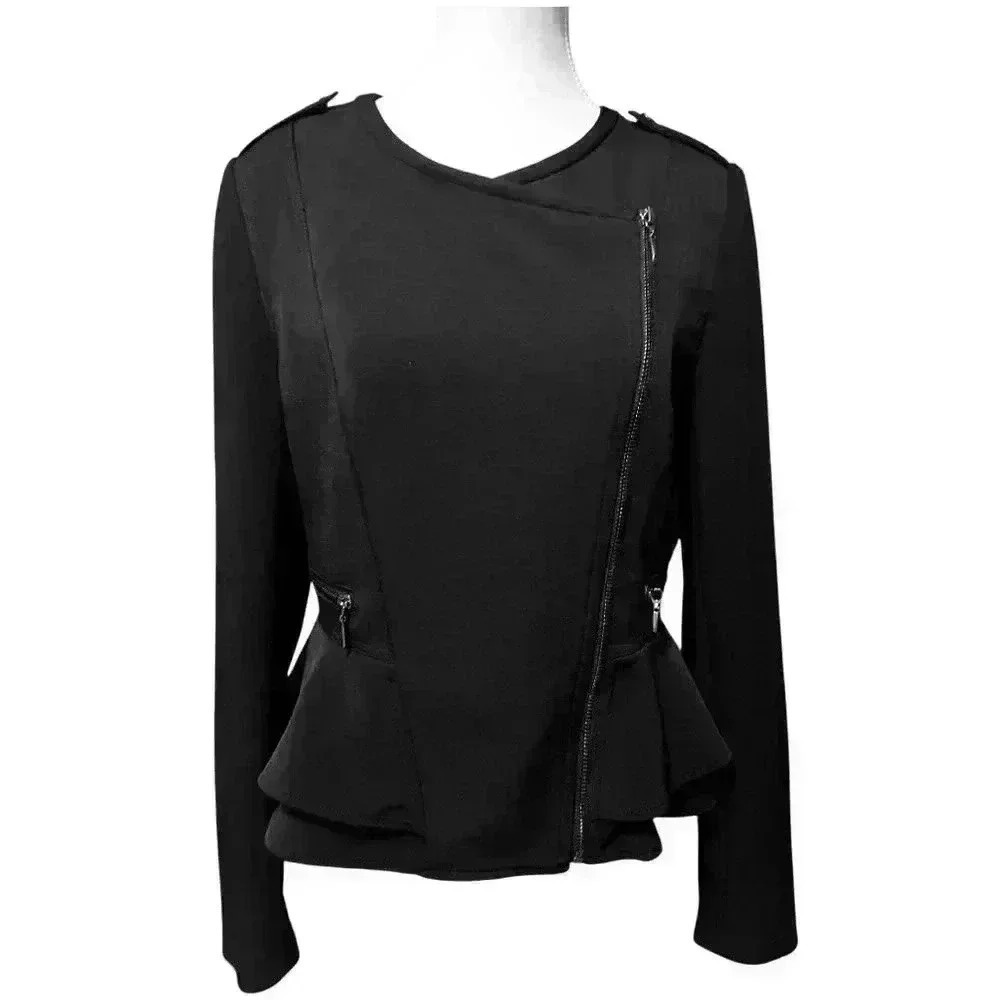 White House Black Market Black Peplum Moto Jacket Size 4 - Picture 4 of 16